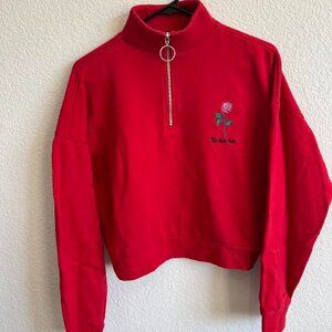 Red Half Zip Cropped Sweatshirt